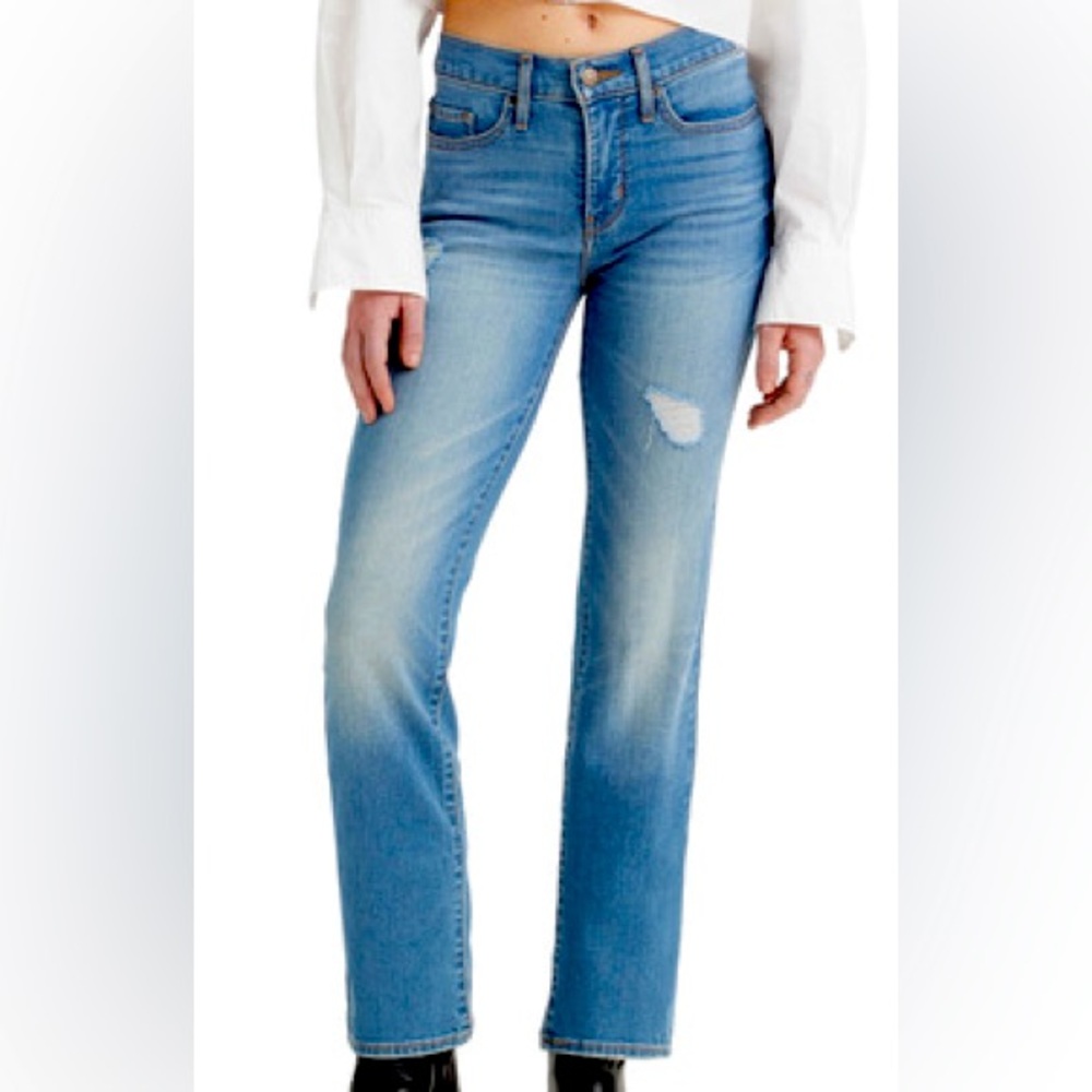 Levi’s Jeans Women W34 L32 Blue 314 Shaping Straight Leg Mid Rise Distressed